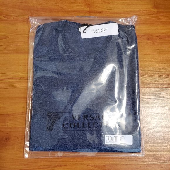 Versace Collection Blue Logo Crewneck Wool Sweater - Picture 6 of 6